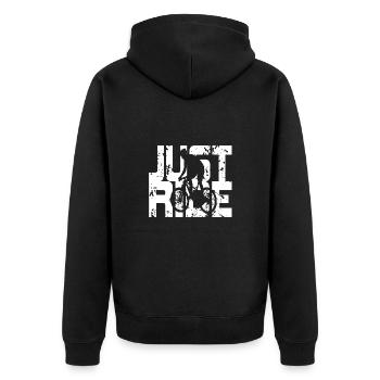 Just Ride and Pedal Motivational Cycling Quote - Unisex Premium Bio Zip Hoodie - Schwarz - Hinten - Nico (187cm)