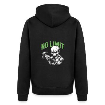 Bodybuilding Skull Workout and No Limit - Unisex Premium Bio Zip Hoodie - Schwarz - Hinten - Nico (187cm)