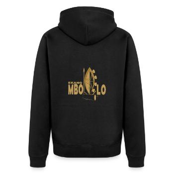 EKANG MBOLO GOLD - Unisex Premium Bio Zip Hoodie - Schwarz - Hinten - Nico (187cm)