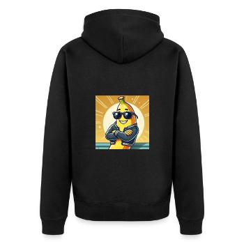 Cool banana with leather jacket and sunglasses - Unisex Premium Organic Zip Hoodie - black - Back - Nico (187cm)