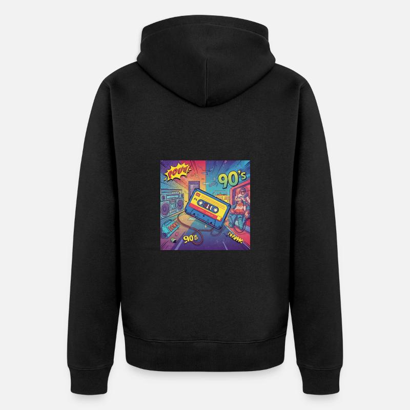 90er-Vibes: Comic-Kassette im Retro-Look - Unisex Premium Bio Zip Hoodie - Schwarz