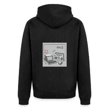 90s cult objects : Walkman, computer and Co. - Unisex Premium Organic Zip Hoodie - black - Back - Nico (187cm)