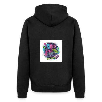 90er-Jahre-Vibes: Walkman, Kasette und Co. - Unisex Premium Bio Zip Hoodie - Schwarz - Hinten - Nico (187cm)