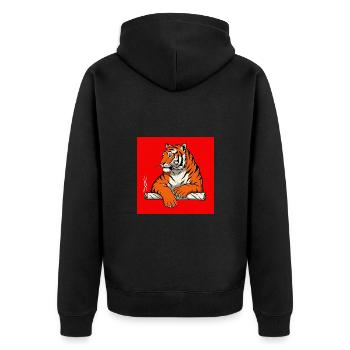 Rauchender Tiger - Comic Vibes - Unisex Premium Bio Zip Hoodie - Schwarz - Hinten - Nico (187cm)
