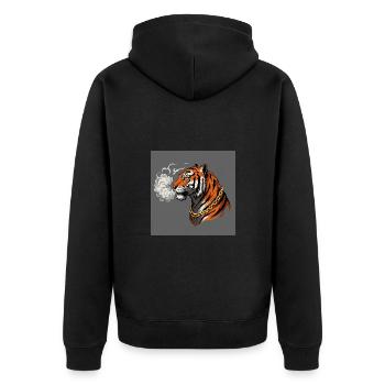 Smoking Tiger with Gold Chain - Comic Vibes - Unisex Premium Organic Zip Hoodie - black - Back - Nico (187cm)