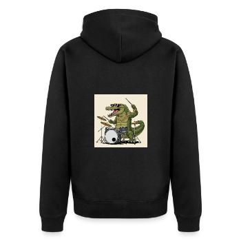 Cool crocodile with drums - Unisex Premium Organic Zip Hoodie - black - Back - Nico (187cm)