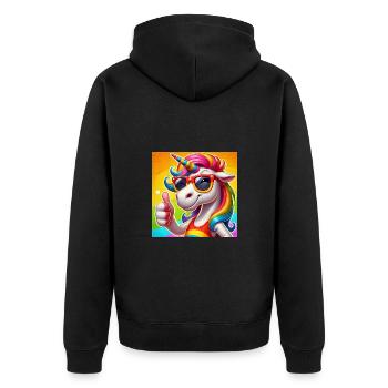 Licorne drôle avec des lunettes de soleil - glitter fun - Veste à capuche bio Premium Unisexe - noir - Dos - Nico (187cm)
