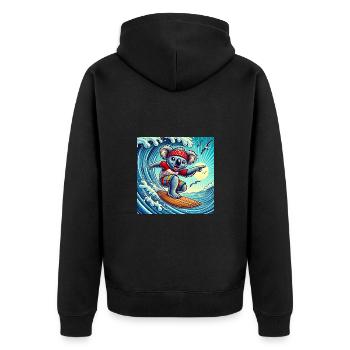 Surfen wie ein Koala: Wellen, Sonne und Spaß! - Unisex Premium Bio Zip Hoodie - Schwarz - Hinten - Nico (187cm)
