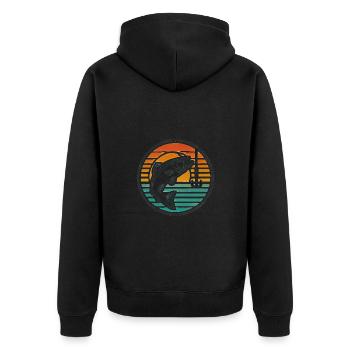 Retro Angeln Barsch Springen Sonnenuntergang Abzeichen - Unisex Premium Bio Zip Hoodie - Schwarz - Hinten - Nico (187cm)