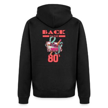 Zurück in die 80er Jahre mit Musikkassette - Unisex Premium Bio Zip Hoodie - Schwarz - Hinten - Nico (187cm)