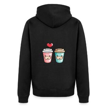 Coffee to go Paar Liebe Herz Kaffee Valentinstag - Unisex Premium Bio Zip Hoodie - Schwarz - Hinten - Nico (187cm)