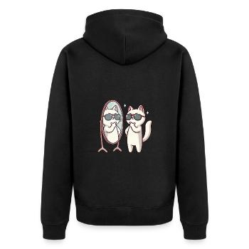 Confident Cat with Sunglasses Design - Unisex Premium Organic Zip Hoodie - black - Back - Nico (187cm)
