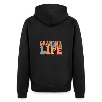 Grandma Life - Unisex Premium Bio Zip Hoodie - Schwarz - Hinten - Nico (187cm)