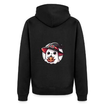 Fantôme d’Halloween mignon avec chapeau de sorcière - Veste à capuche bio Premium Unisexe - noir - Dos - Nico (187cm)