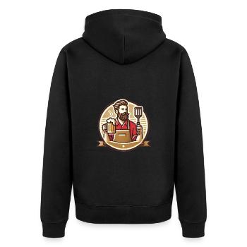 Bärtiger Grill Master Badge Design - Unisex Premium Bio Zip Hoodie - Schwarz - Hinten - Nico (187cm)