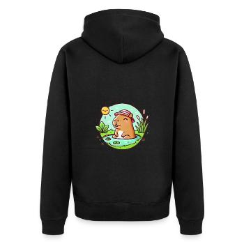 Chill Capybara in the Sun Illustration - Unisex Premium Organic Zip Hoodie - black - Back - Nico (187cm)