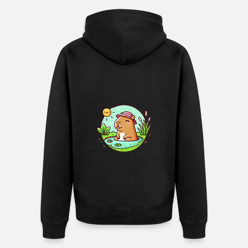 Chill Capybara au soleil Illustration - Veste à capuche bio Premium Unisexe - noir