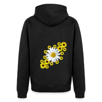 Margerite mit Sonnenblumen Blumenmuster Blüte - Unisex Premium Bio Zip Hoodie - Schwarz - Hinten - Nico (187cm)