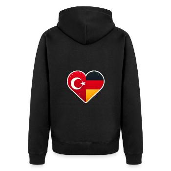 TürkischDeutsche Herzflagge Einheit - Unisex Premium Bio Zip Hoodie - Schwarz - Hinten - Nico (187cm)