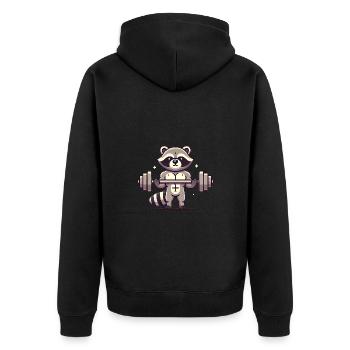 Muskel Waschbär Lifting Langhantel Karikatur - Unisex Premium Bio Zip Hoodie - Schwarz - Hinten - Nico (187cm)