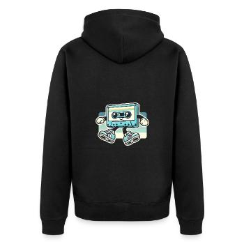 Retro Kassette Tape Cartoon Design - Unisex Premium Bio Zip Hoodie - Schwarz - Hinten - Nico (187cm)