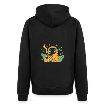 Chill Sloth with Coffee Cartoon Design - Unisex Premium Organic Zip Hoodie - black - Back - Nico (187cm)