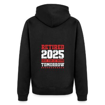 Ruhestand 2025 Rentner Rente Rentnerin - Unisex Premium Bio Zip Hoodie - Schwarz - Hinten - Nico (187cm)
