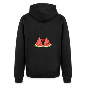 Couple de pastèque amour coeur Saint-Valentin - Veste à capuche bio Premium Unisexe - noir - Dos - Nico (187cm)