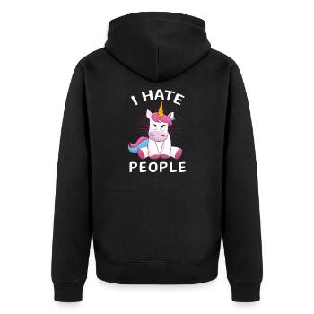 Unicorn I Hate People Unicorn Gift - Unisex Premium Organic Zip Hoodie - black - Back - Nico (187cm)