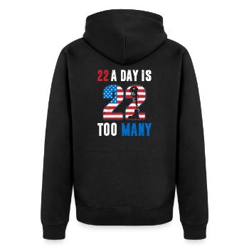 22 Ein Tag ist zu viel Amerika Veteran USA Flagge 4. - Unisex Premium Bio Zip Hoodie - Schwarz - Hinten - Nico (187cm)