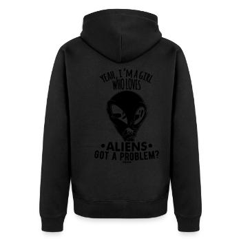 Une fille aime les extraterrestres - Veste à capuche bio Premium Unisexe - noir - Dos - Nico (187cm)
