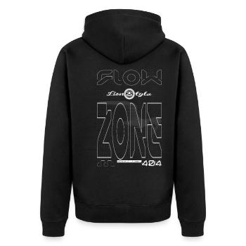 flow - Unisex Premium Bio Zip Hoodie - Schwarz - Hinten - Nico (187cm)