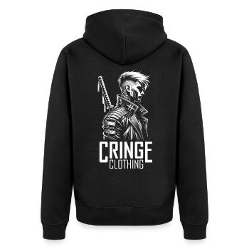 Cyberpunk Shadow Warrior - Unisex Premium Bio Zip Hoodie - Schwarz - Hinten - Nico (187cm)