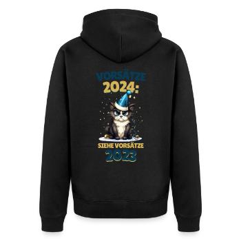 Silvester Vorsätze 2024 Katze Siehe 2023 Lustig - Unisex Premium Bio Zip Hoodie - Schwarz - Hinten - Nico (187cm)