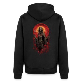 Lady Tod Sensenmann, - Unisex Premium Bio Zip Hoodie - Schwarz - Hinten - Nico (187cm)