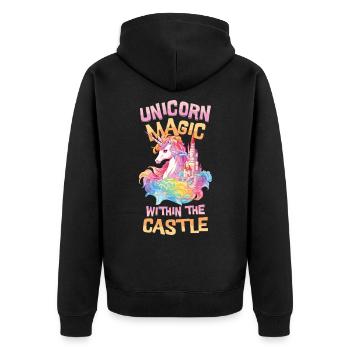 Einhorn Regenbogen Schloss Bunt Magie Fantasie - Unisex Premium Bio Zip Hoodie - Schwarz - Hinten - Nico (187cm)
