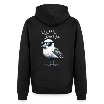 Watt'n Döntjes Coole Möwe Low German Saying - Unisex Premium Organic Zip Hoodie - black - Back - Nico (187cm)