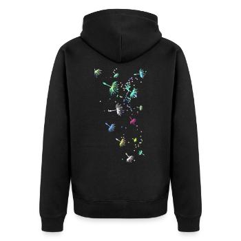 Pusteblume,Blume,bunt, Sterne - Unisex Premium Bio Zip Hoodie - Schwarz - Hinten - Nico (187cm)