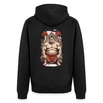 Sumo Kraft Japan Retro Tradition Design - Unisex Premium Bio Zip Hoodie - Schwarz - Hinten - Nico (187cm)