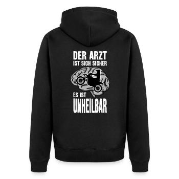 MOTOCROSS MOTORRAD UNHEILBAR - Unisex Premium Bio Zip Hoodie - Schwarz - Hinten - Nico (187cm)