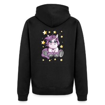 Cute Pink Unicorn Foal Cartoon Stars Drawing - Unisex Premium Organic Zip Hoodie - black - Back - Nico (187cm)