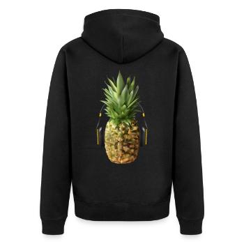 Ananas mit Headphones - Unisex Premium Bio Zip Hoodie - Schwarz - Hinten - Nico (187cm)