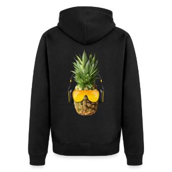 Ananas mit Kopfhörer - Unisex Premium Bio Zip Hoodie - Schwarz - Hinten - Nico (187cm)