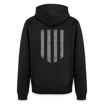 Stripe Background - Grey - Unisex Premium Organic Zip Hoodie - black - Back - Nico (187cm)