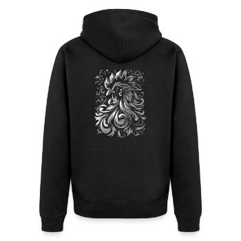 Hühnerkunst - Unisex Premium Bio Zip Hoodie - Schwarz - Hinten - Nico (187cm)