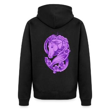 Lucky Horse Shoe and Flowers - Unisex Premium Organic Zip Hoodie - black - Back - Nico (187cm)