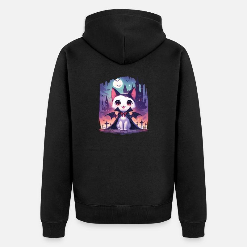 Chat vampire d’Halloween mignon - Veste à capuche bio Premium Unisexe - noir