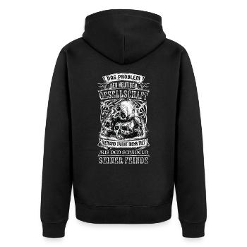Lustiges Wikinger Sprüche Shirt - Unisex Premium Bio Zip Hoodie - Schwarz - Hinten - Nico (187cm)
