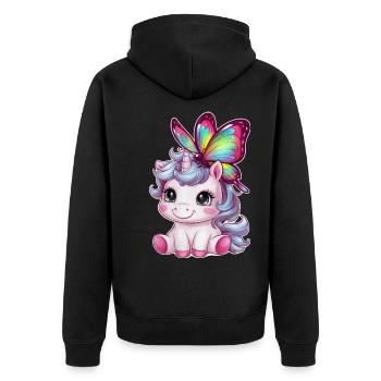 Licorne Kawaii mignonne avec papillon - Veste à capuche bio Premium Unisexe - noir - Dos - Nico (187cm)