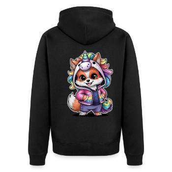 Renard kawaii dans le style dessin animé avec tenue de licorne - Veste à capuche bio Premium Unisexe - noir - Dos - Nico (187cm)